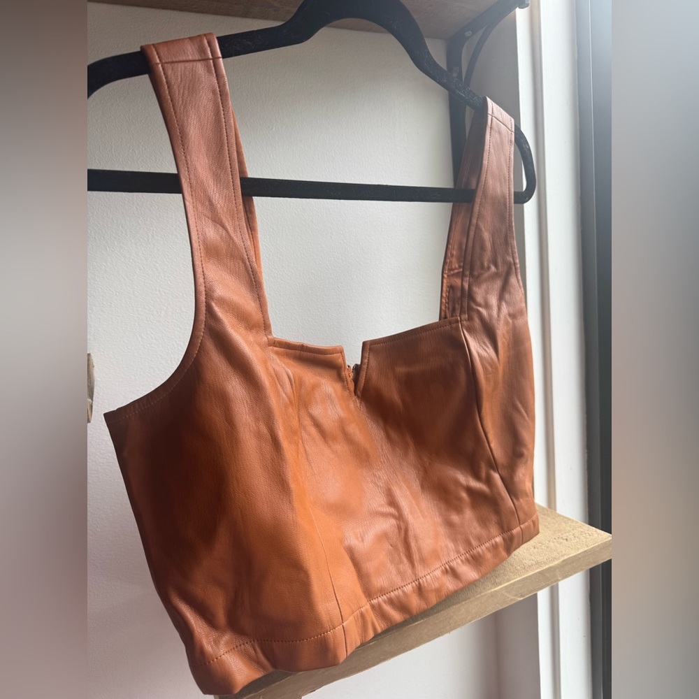 Maeve by Anthropologie Tan Leather Tank Crop Top